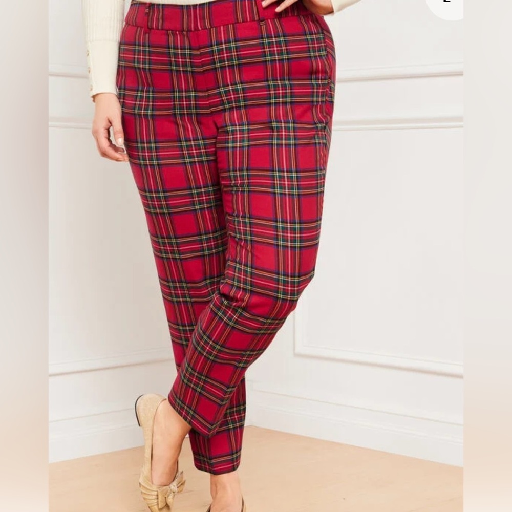 Talbots Hampshire High Waist Ankle Plaid Holiday Casual Straight Leg Pants